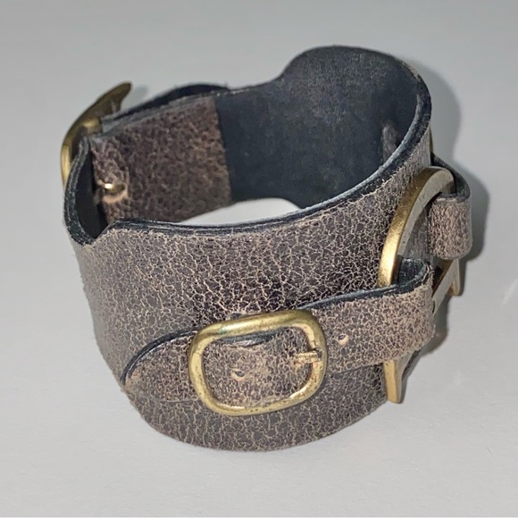 VTG Christian Dior Brown Leather Bronze Saddle D Charm Belt Buckle Logo Bracelet - Picture 9 of 15